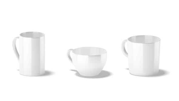 Blank white ceramic mug set, looped rotation