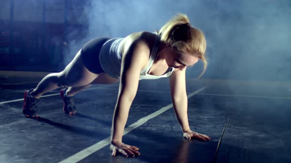 Woman Doing Full Push-up Exercise As Fitness Bodybuilding Gym Training