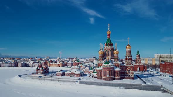 Aerial View Of The Kremlin And The Cathedral In Winter Yoshkar Ola