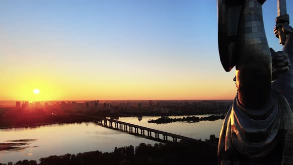 Monument Motherland in the Morning. Kyiv, Ukraine. Aerial View