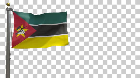 Mozambique Flag on Flagpole with Alpha Channel - 4K