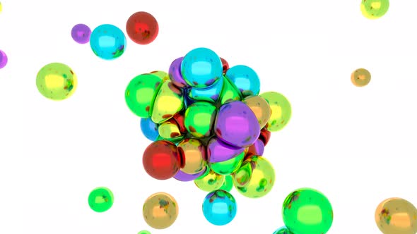 Metal Spheres of Different Colors are Pulled Together By a Magnet to One Point Soft Body Physics 3d