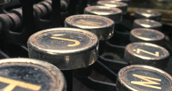 Keyboard of vintage typewriter. Antique machine to write. Office equipment.