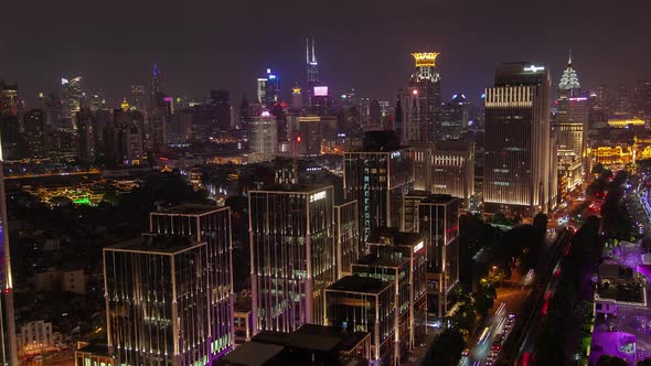 Traffic on Shanghai Highway Against Chinese City Timelapse