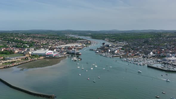 Cowes a Beautiful Waterfront Town on the Isle of Wight in the UK Aerial View