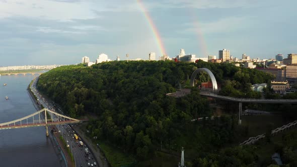 Aerial Panoramic View of People's Friendship Arch in Kyiv