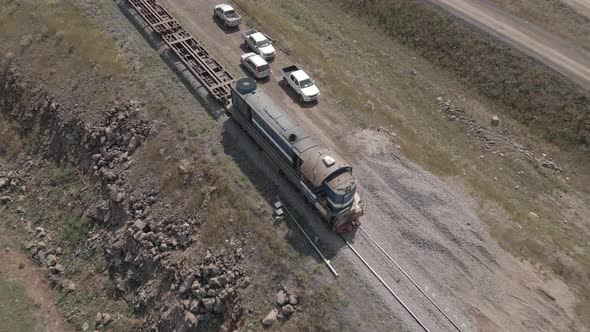 Samtskhe-Javakheti, Georgia - August 22 2021: Aerial view of Akhalkalaki railway station