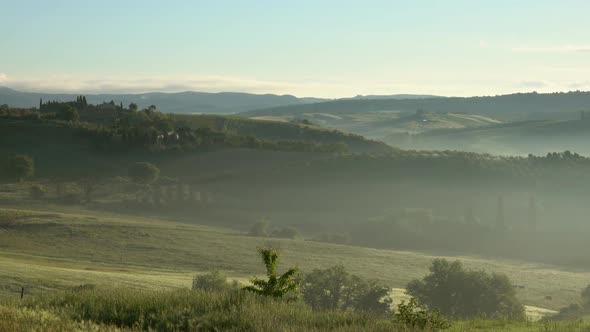 Tuscany Sunrise with Farm House and Hills