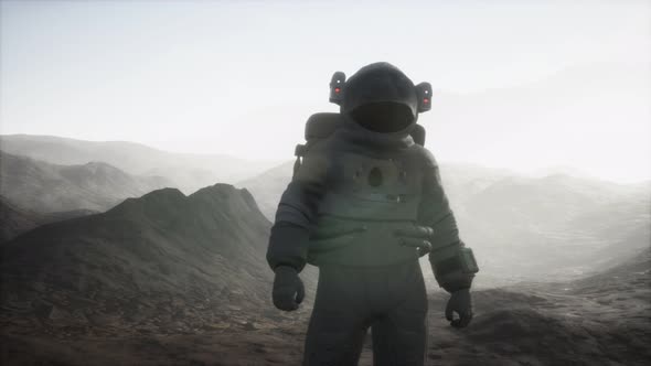 Astronaut on Another Planet with Dust and Fog alt