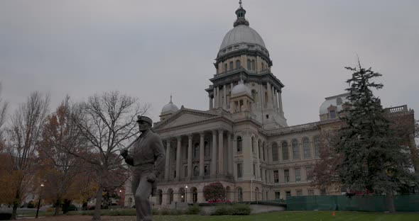 Illinois state capitol building in Springfield. Walking shot with gimbal.