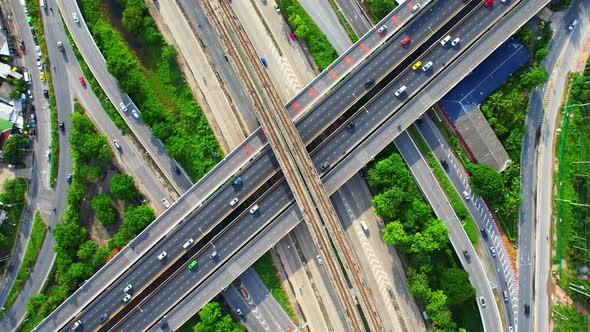 4K : Aerial view shot of fast moving Highway road