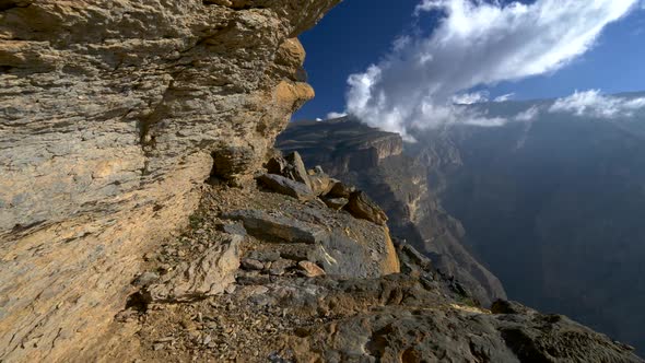 Jebel Shams Mountains (Mountain of Sun), Oman. Camera Moving Along Mountain Path at Jebel Shams