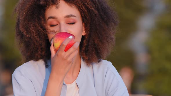 Portrait of Happy African American Girl Afro Woman Ethnic Mixed Race Lady Female Sitting Outdoors