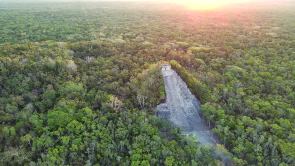 Tulum Stone Ruins Coba Civilization Aerial Drone Fly Above Jungle Forest Mexico