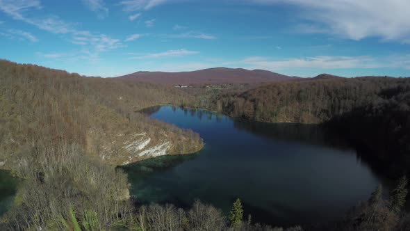 Aerial of lakes at Plitvice Park