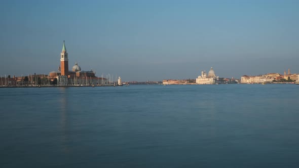 San Giorgio Maggiore, San Marco Tower, and Basilica Santa Maria della Salute in Venice Timelapse