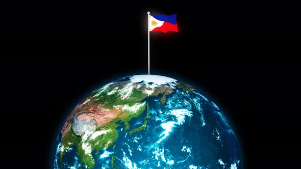 Philippines Flying Flag Wave Animated On 3d Planet Earth