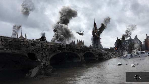 London Destroyed under Attack in War Illustration