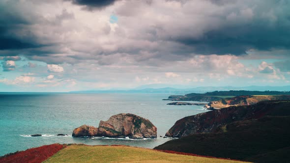 Clouds over Cape Penas Coast, Asturias Spain. Timelapse