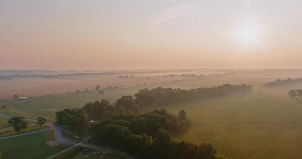 Vibrant Rays of Sunlight in Hazy Meadow Sun Casting Beautiful Rays of Light Through the Mist Trees