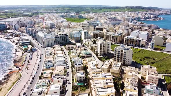 Residential buildings of St. Paul Bay in Malta, aerial view