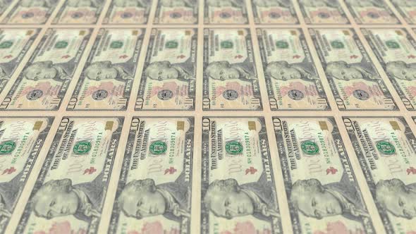 Ten Dollar Bill in cash background, motion footage