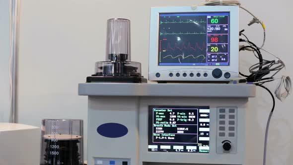 Artificial lung ventilation apparatus. Concept of the disease pneumonia, coronavirus.