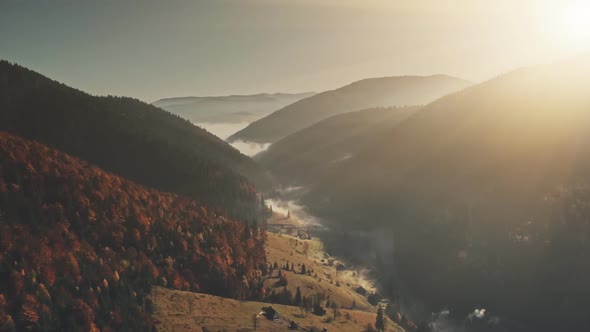 Panoramic Hill Chain Sunrise Sight Aerial View