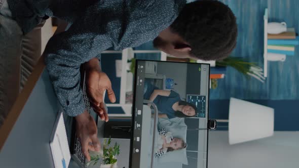 Vertical Video Black Man Talking with His Family Who is in Hospital Ward