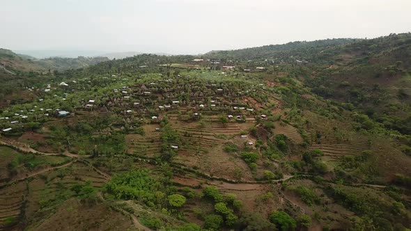 Beautiful Konso cultural landscape scenery, UNESCO Heritage site. Drone pull back reveal beauty of E