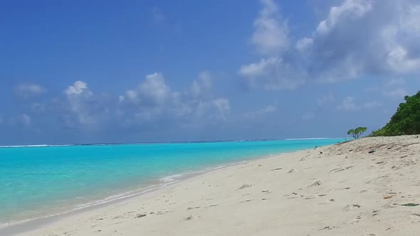 Empty panorama of coast beach by blue lagoon and sand background near sandbank