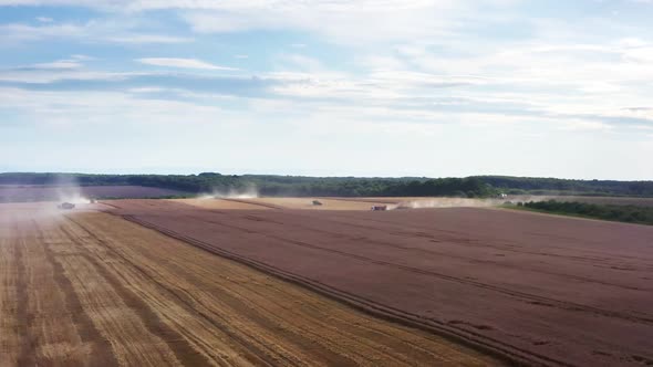 Harvest time. Agricultural machinery works in field