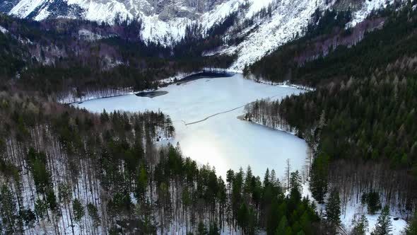 Beautiful view on the lake langbathsee and mountains drone video