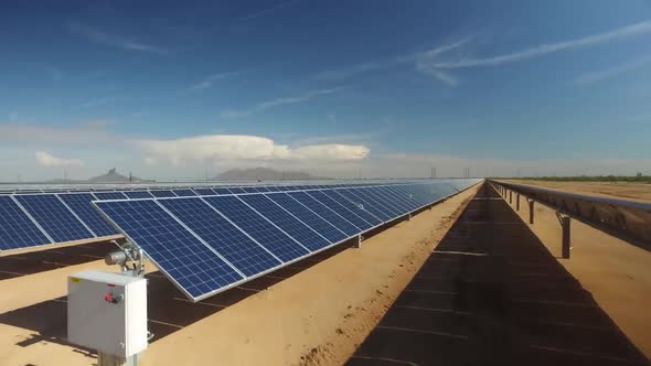 Solar panel . aerial view. A solar power plant located in a valley.