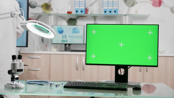 Zoom in Shot on Green Screen Computer in Modern Medical Office