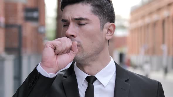 Cough Sick Businessman Coughing Outdoor