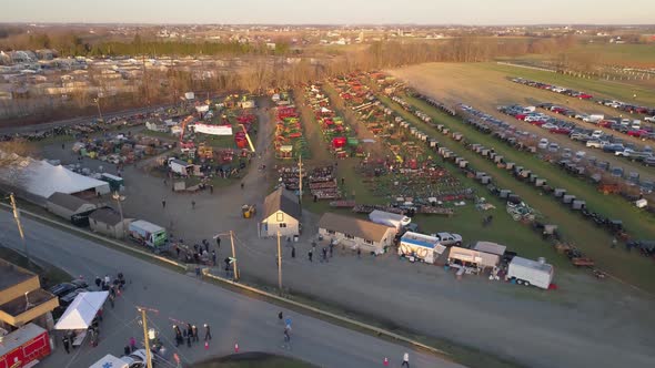 Aerial of an Early Morning View of Opening Day at an Amish Mud Sale