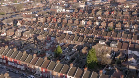 Aerial View of Terraced Working Class Housing in Luton at Sunset