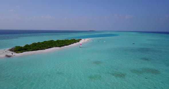 Tropical drone clean view of a white sand paradise beach and aqua turquoise water background in hi r