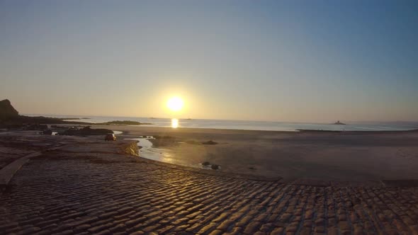 Walk along beach path with the view of La Braye, Beach Sunset, Jersey.