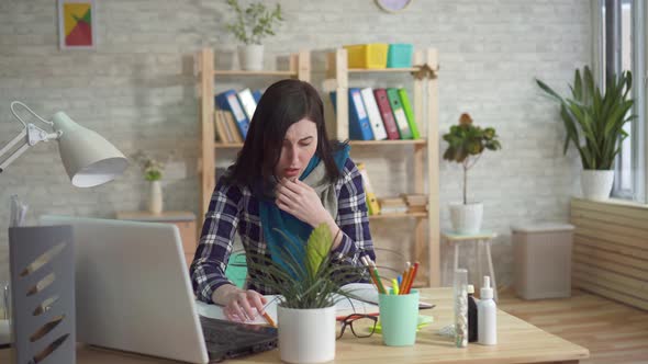 Young Woman Office Worker Has Severe Cough