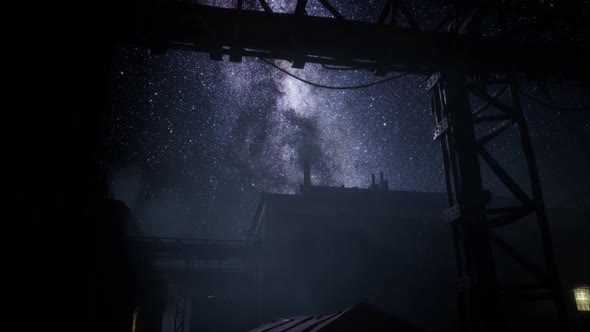 Milky Way Stars Above Abandoned Old Fatory