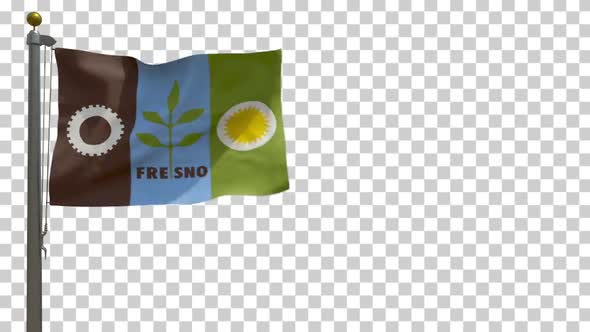 Fresno City Flag (California, USA) on Flagpole with Alpha Channel - 4K