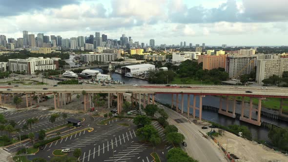 Aerial Clip Dolphin Expressway Over The Miami River 4k