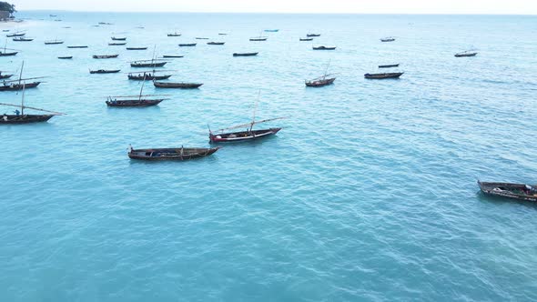 Boats in the Ocean Near the Coast of Zanzibar Tanzania Slow Motion