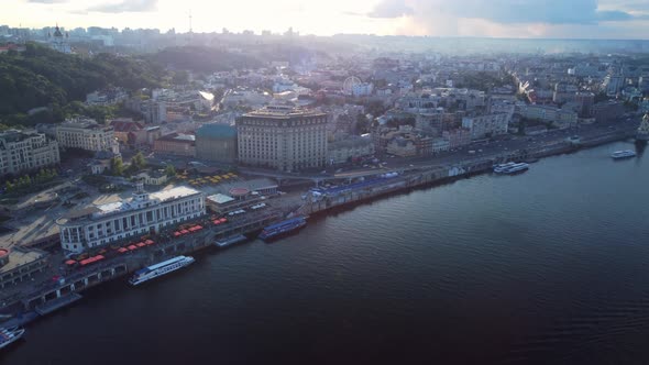 Aerial view of Podil district, Kyiv Ukraine