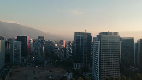 Panoramic fly by of parque araucano in Santiago, Chile