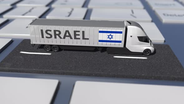 Flag of Israel on Moving Truck and Computer Keyboard