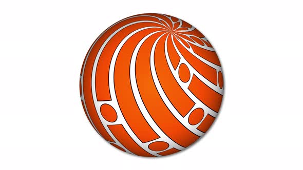 Stripy line attached on a sphere. Stripy sphere animated on white background. Vd 936