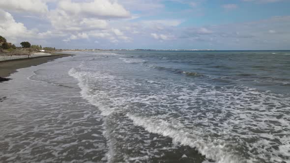 Sea and waves. Fly over beautiful views near Larnaca. Cyprus. Mediterranean. Daytime.